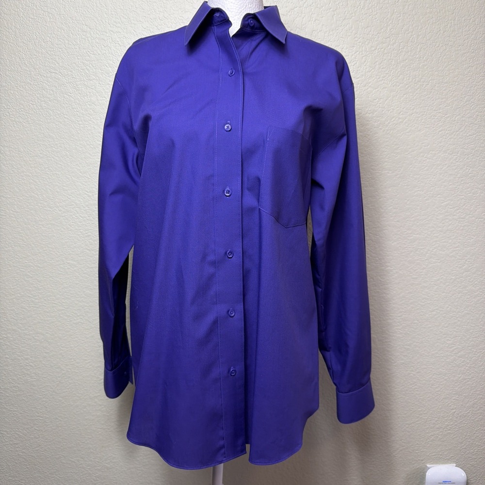 Foxcroft Wrinkle Free Shirt Women 6 Purple Cotton Blend Button Up Long Sleeve